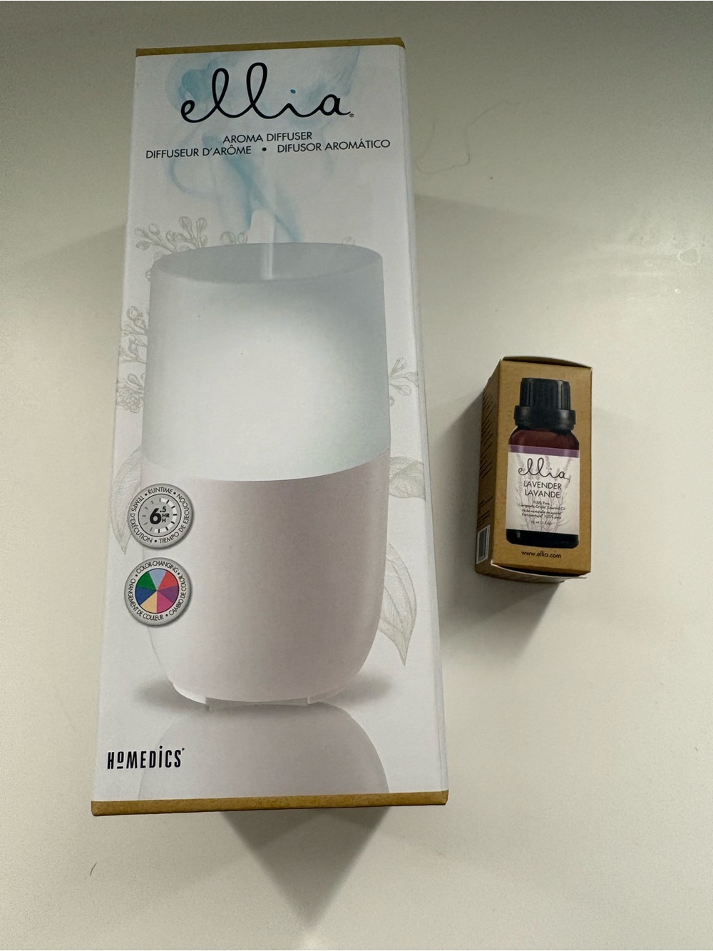 Homedics Ellia Aroma Diffuser with Colour Changing lights with Lavender Oil